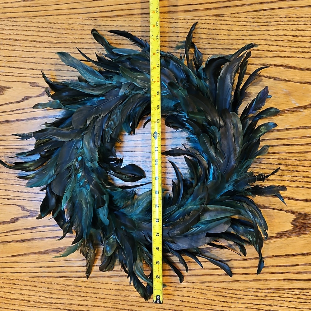 Feather Wreath Black Green 13" - Picture 4 of 8